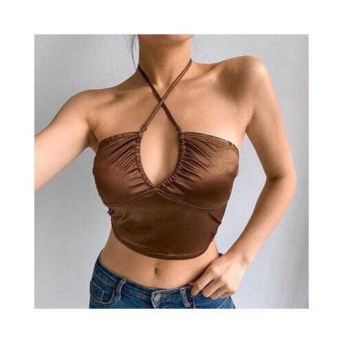 2021 INS Spring Summer Sexy Women Camisole V-Neck Cross Hanging Neck Strap Satin Tube Top Sling Slim Women Tank Tops