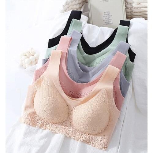 Plus Size Bra Seamless Bras For Women Underwear BH Sexy Lace Brassiere Push Up Bralette With Pad Vest Top Bra Gathers Latex 4.0