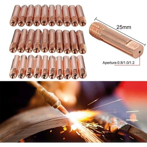 10PCS Tip Gas Nozzle MB-15AK M6*25mm Welding Torch Contact Tip Gas Nozzle 0.8/1.0/1.2mm