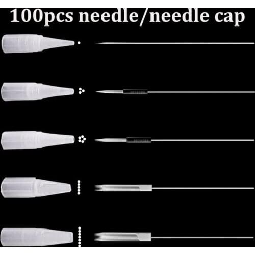 100pcs 1RL/3RL/5RL/5F/7F Disposable Permanent Makeup Needles Tattoo Needles/small Caps for Eyebrow Tattoo Makeup Kits 0.35X50MM