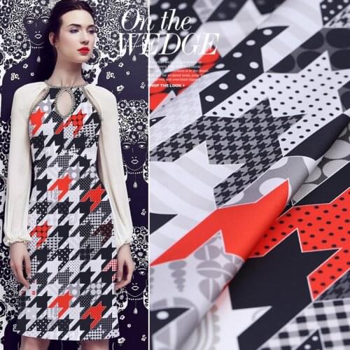 108cm wide silk stretch satin fabric meter houndstooth printed silk fabric satin natural silk fabric soft shirt dress cloth