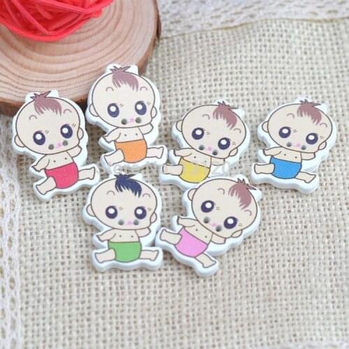 2 Holes Mixed baby painted natural decorative Wooden buttons For Sewing Scrapbooking Crafts 50pcs 35x24mm YX5410-1