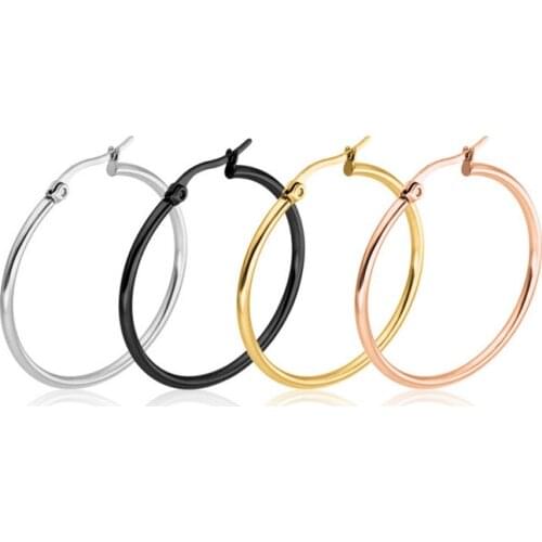 3 Sizes Temperament Stainless Steel- 15mm 20mm 25mm - Fashion Simple Ear Clip Woman Round Hoop Jewelry Huge Earrings