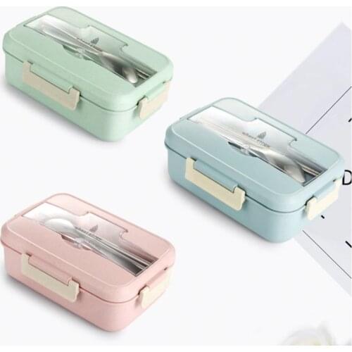 1100 Ml 3-Piece Foodstuff Box Lunch Box Food Container Wheat Straw Material Environment-Friendly Microwave Lunch Box