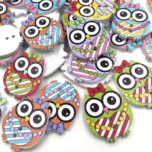 30Pcs Wood Bow Buttons Owl DIY Craft Scrapbook Sewing Appliques WB420