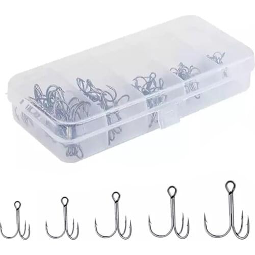 50Pcs/Box Treble Fishing Hook High Carbon Steel Barbed Hooks Fishing Tackle 2# 4# 6# 8#10# Triple Hooks Sea Fishing Accessories