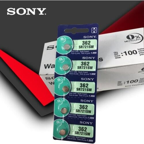 50pcs Sony 100% Original 362 SR721SW V362 GP62 AG1 1.55V Silver Oxide Watch Battery SR721SW 362 Button Coin Cell MADE IN JAPAN