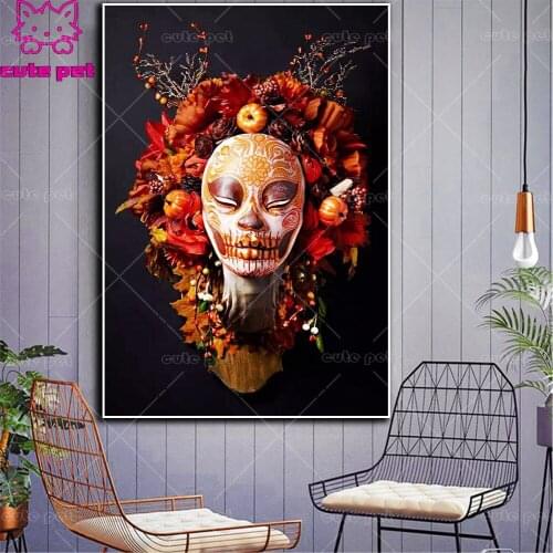 Diy diamond painting Halloween makeup woman pumpkin headdress rhinestone cross stitch 5d embroidery kits full round drill mosaic