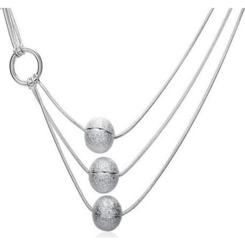 Free Shipping wholesale NEW Hot silver necklace Three lines Sand Bead colar bijouterie 925 stamped jewelry