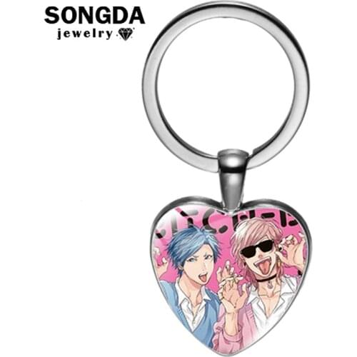 SONGDA Yarichin Bitch-Bu Club Cosplay Keychain Heart Glass Surface Fashion Metal Keyring Give Anime Lovers Best Present Trinkets