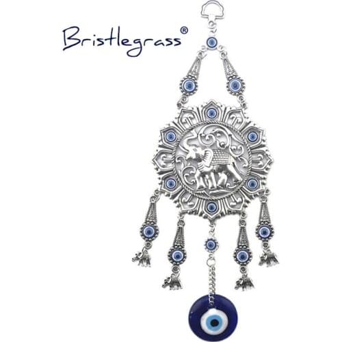 BRISTLEGRASS Turkish Blue Evil Eye Elephant Disk Amulet Lucky Charm Wall Hanging Pendant Pendulum Blessing Protection Home Decor