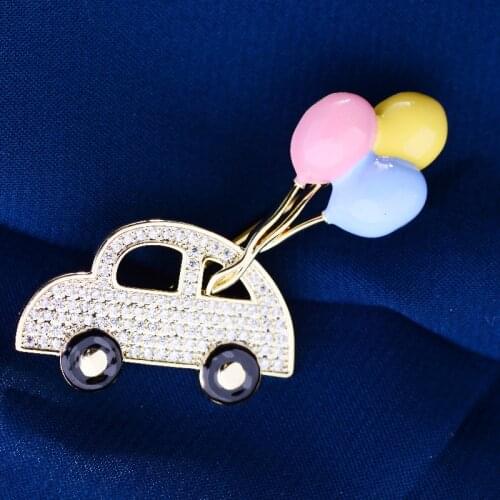 Korean New Cute Car Zircon Brooch with Balloon Fashion Enamel Pins Creative Personality Brooches for Women Accessories Corsage