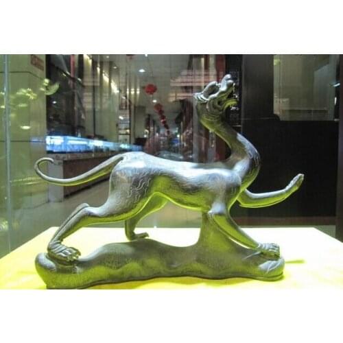 Fast shipping USPS to USA S0304 9"Chinese Folk Refined 100% Pure Copper Bronze White Tiger beast statuary Statue