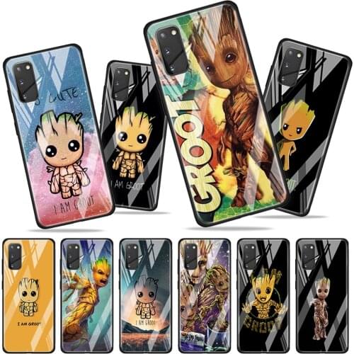 Marvel Groot Art for Samsung Galaxy S20 FE Ultra Note 20 S10 Lite S9 S8 Plus Luxury Tempered Glass Phone Case Cover