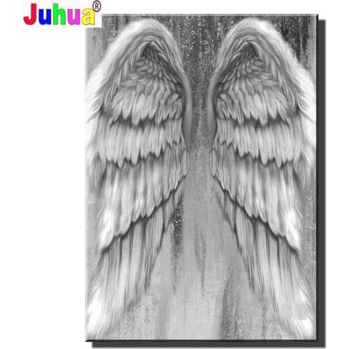 Black White Art 5D DIY Diamond Painting full drill Angel wing Diamond Embroidery Round Drill mosaic wall decor drop shipping