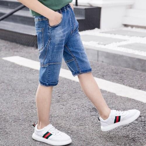 Boy Clothes Denim Shorts Summer Baby Kids Blue Color Short Pants Boys Jeans Elastic Waist Short Pants Children Clothing 4-13Yrs