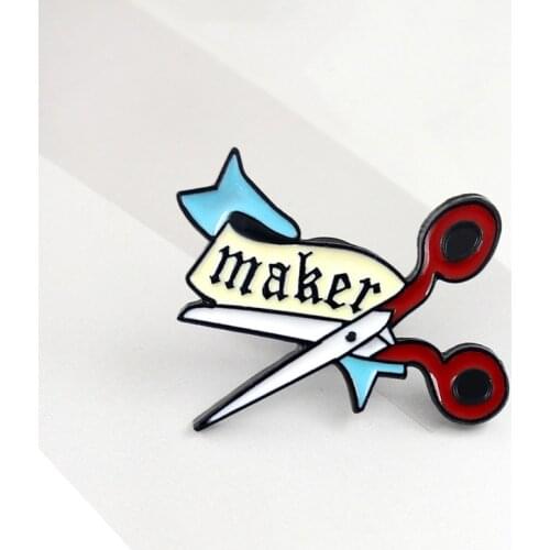 DIY Handmade Enamel Brooches Cartoon scissors Button Pins for clothes bag Badge Simple Maker Jewelry Gift for friends kids
