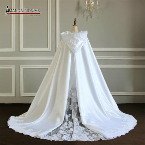 Hot Sale Satin With Lace Wedding Jacket With Hat Cape