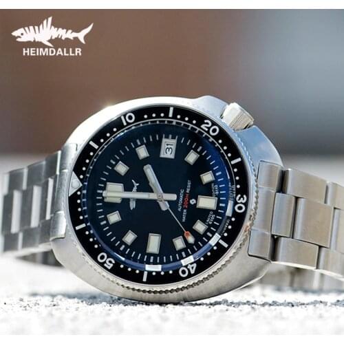 HEIMDALLR Mens Vintage Mechanical Watch 44mm Black Dial Sapphire NH35A Automatic Movement Watch 200M Waterproof Diver Watches
