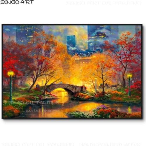 Artist Hand-painted High Quality Wonderful Landscape Central Park In the Fall Oil Painting Rich Colors Central Park Oil Painting