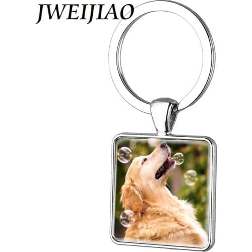 JWEIJIAO Golden Retriever Photo Keychain Cute Pomeranian,poodle Dog Bag Key Ring Rhodium /Antique Bronze Plated Custom FQ09