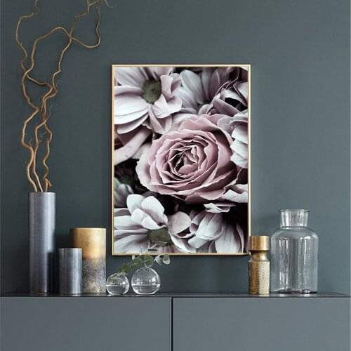 Beautiful Blooming Roses Nordic Wall Art Canvas Poster and Print Flowers Canvas Painting Picture for Living Room scandinavian