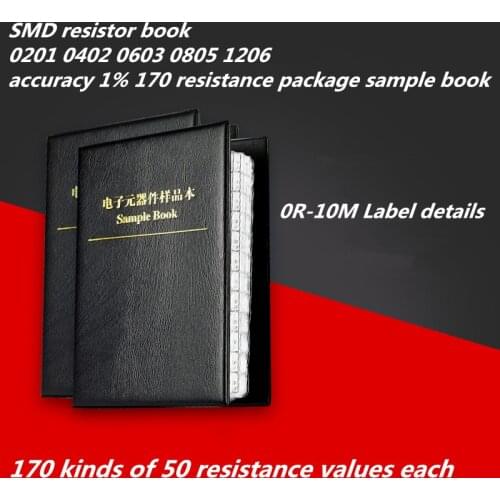 SMD resistor book 0201 0402 0603 0805 1206 accuracy 1% FR-07 0R-10M 170 types of resistors 50 pieces each