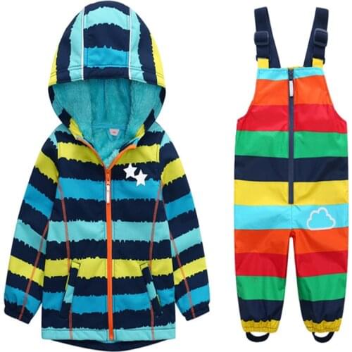 Rainproof and windproof warm boys and girls spring and autumn set childrens jackets and trousers