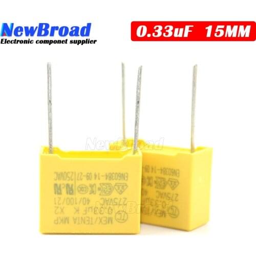 10pcs 330nF capacitor X2 capacitor 275VAC Pitch 275V 15mm Polypropylene film 334K 334 0.33uF Safety capacitors