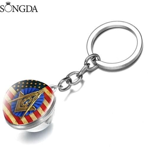 Freemason Masonic Keychain Charm Trendy Initial Letter G Double Sided Glass Dome Keychain Men Women Jewelry Accessories