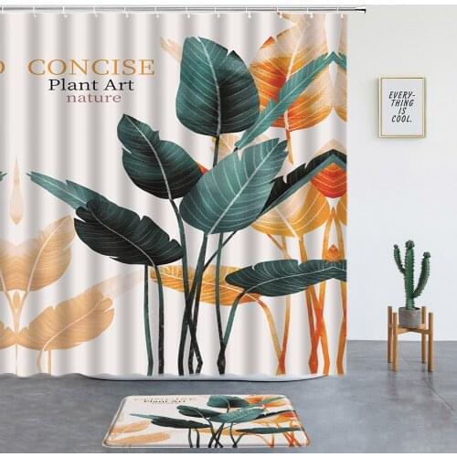 Tropical Green Leaves Print Shower Curtains Set Non-slip Rugs Fashion Washable Bathroom Decor Screen Bath Mats Entrance Door Mat