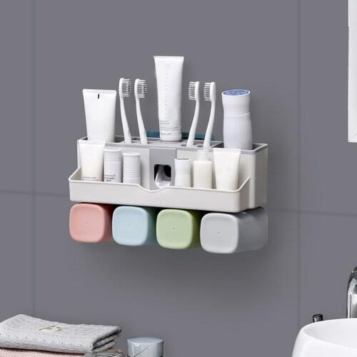 Wall Toothpaste Mount Toothbrush Holder No Bathroom Supplies Dispenser Bathroom Storage Rack New Drill Hot Sale Multifunction
