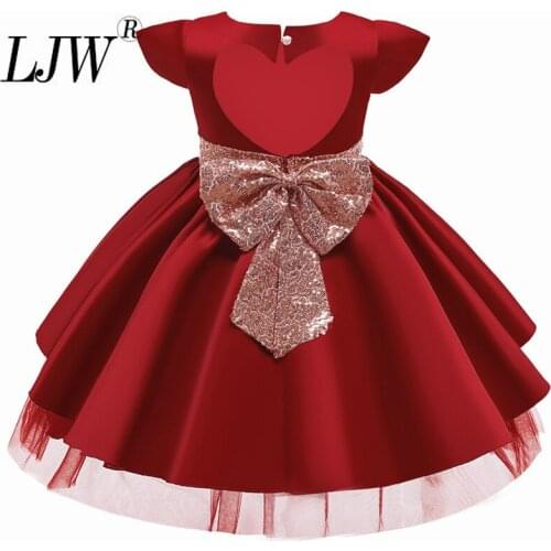 2021 new girls' Sequin bow princess dress Children Party Wedding Formal Dress for Girl First Communion White Birthday Dress3-10