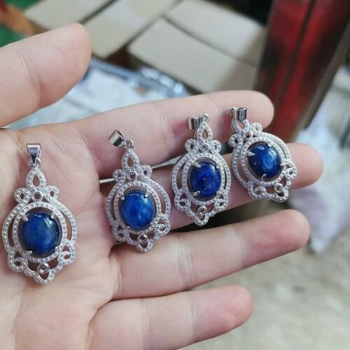 Kyanite Pendant Natural Gemstone Light Blue 925 Sterling Silver Inlaid ciondolo joyeria fina necklace joyería colgantes retro
