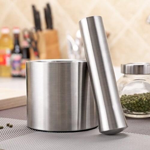 Hand Spice Garlic Grinder Brushed Stainless Steel Mortar and Pestle Spice Grinder Pharmacy Herbs Masher Bowl