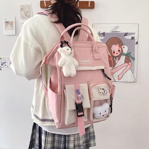 White Bear Cartoon Animal Backpack for Women Anime Pink Square School Bag Ladies Cute Kawaii Travel Bags Big Large Knapsack New