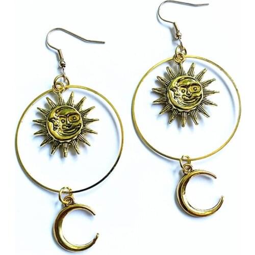Gold Sun Earrings, Sun Earrings Dangle Boho, Sun And Moon Earrings, Witchy Dangle Earrings, Gift For Witch