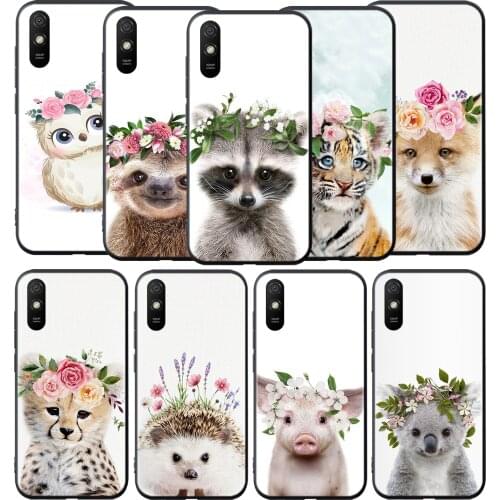 Raccoon Fox Animal Flower Silicone Cover For Xiaomi Redmi 9 9T 9C 8 7 6 Pro 9AT 9A 8A 7A 6A S2 5 5A 4X Plus Phone Case