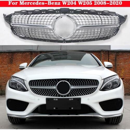 Car styling Middle grille For Mercedes-Benz C Class W204 W205 2008-2020 AMG Diamond GT Silver Black front bumper Center grill