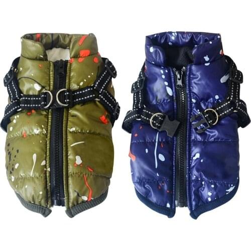 Pet Warm Jacket Small Dog Vest Harness Jacket Puppy Winter Pet Outfit Cold Weather Waterproof Zipper Coat Printed Dog Clothing