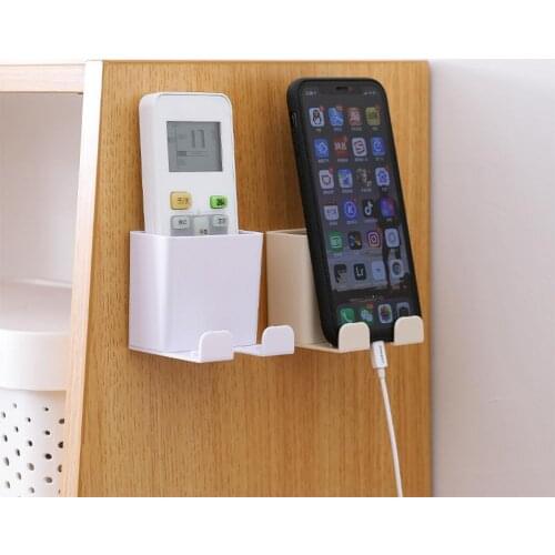 TV Remote Control Storage Box Air Conditioner Storage Case Mobile Phone Plug Holder Wall Mounted Organizer Stand Container 1 pcs