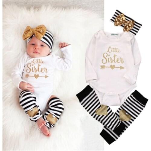 US Stock Toddler Newborn Infant Baby Girl Long Sleeve O-Neck Cotton Letter Romper Leg Warmer Headband Clothes Clothes Set 0-18M