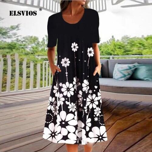 Vintage Elegant Floral Printed Summer Dress Casual Half Sleeve Dress 2021 New Women Loose O Neck Party Dresses Plus Size Vestido