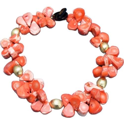 GuaiGuai Jewelry Natural Teardrop Orange Coral Gold Color Plated Beads Chokers Necklace Handmade For Women
