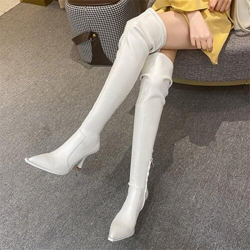 2021Women Over Knee Boots Sexy Genuine Leather Long Boots Fashion Thin Heel Winter Women Shoes Party Footwear Size 33-42