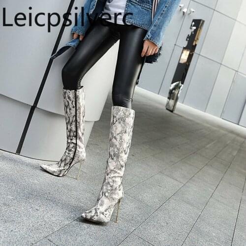 Womens Boots The New winter Color matching Pointed zipper High heel High tube Womens shoes plus size 34-48 Heel Height 10cm