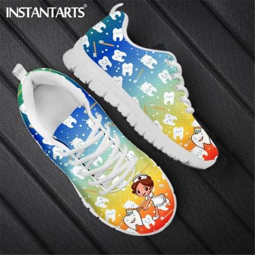 INSTANTARTS Rainbow Teeth/Tooth/Dentist Pattern Womens Nurse Shoes Casual Air Mesh Sneakers Ladies Lightweight Footwear Mujer