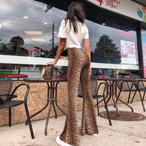 Women Fashion High Waist Leopard Print Flare Pants Clubwear Autumn Women Sexy Streetwear Trousers