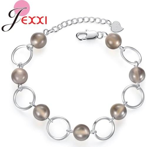 Amazing Jewellery Gifts Fashion 925 Sterling Silver Grey Crystal Bead Bracelets Bangles For Women Exquisite Jewelry Accessory