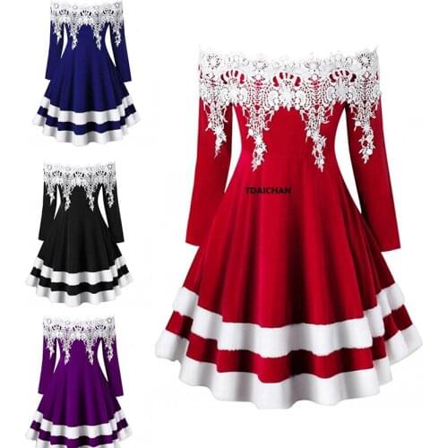 Winter Christmas Dresses Women 50S 60S Vintage Robe Swing Pinup Elegant Party Dress Long Sleeve Casual Plus Size Print Black